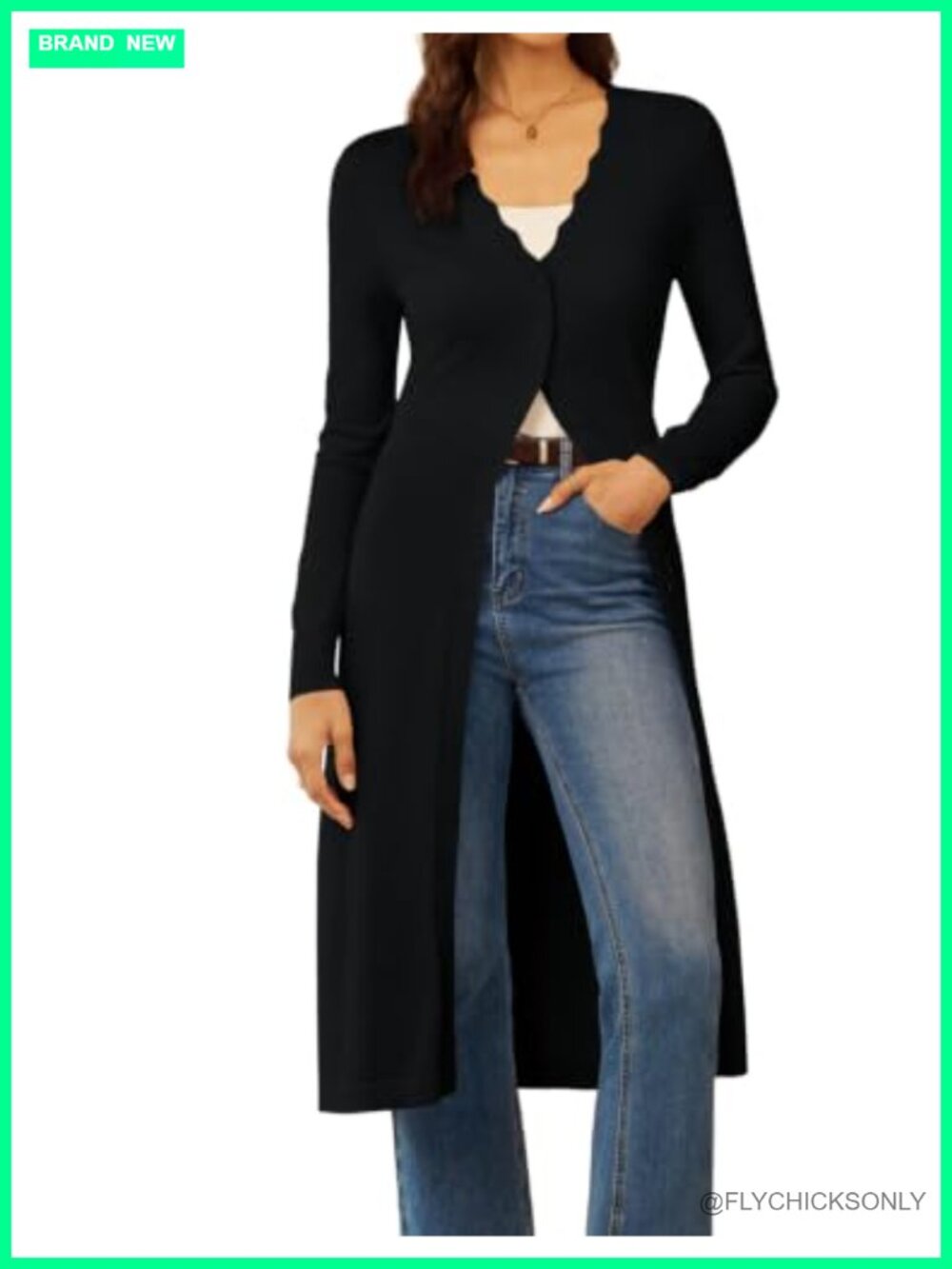 Women's Long Cardigan Scalloped Duster Knit Button Down V-Neck Fall Outfit